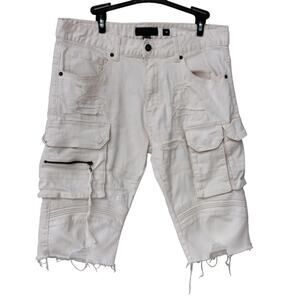 Decibel Men's Cargo Multi Pocket Bermuda Shorts Cream Size 34 Cotton blend.